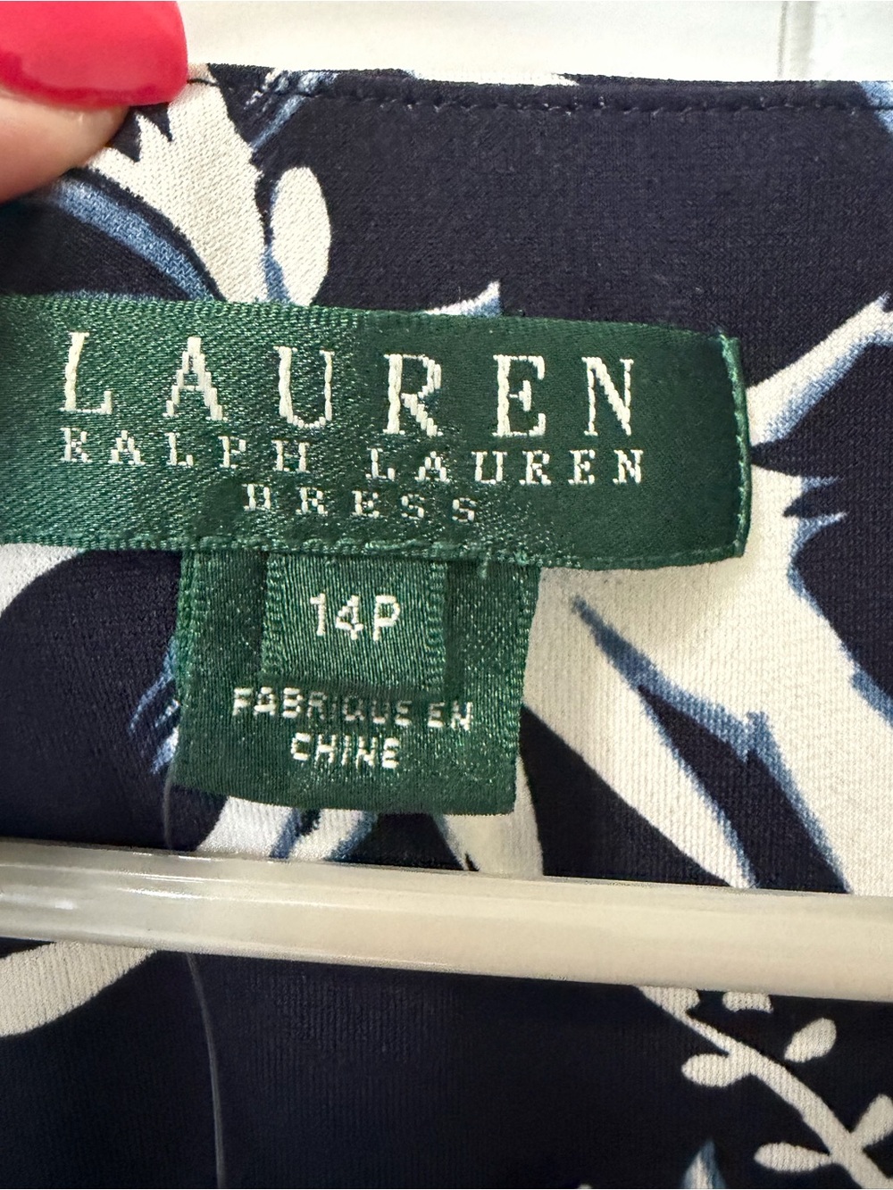 NWT Lauren Ralph Lauren Navy White Floral Ruched Faux Wrap Sheath Dress 14P - Picture 7 of 11
